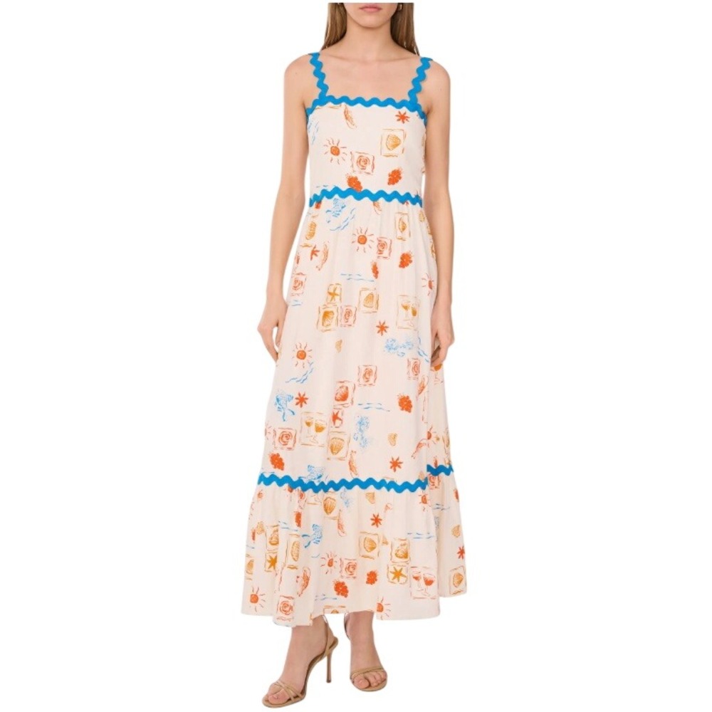 CeCe Women's Sleeveless Linen Blend Tiered Maxi Sundress New Ivory Sz Medium NWT